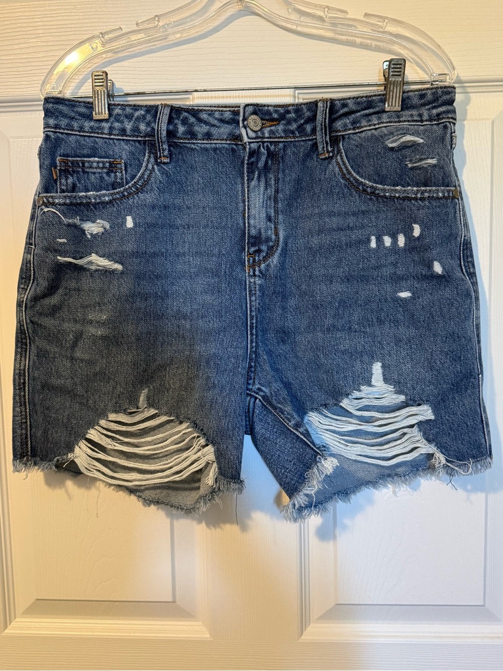 Judy Blue Distressed Dark Blue High-Rise Jean Shorts